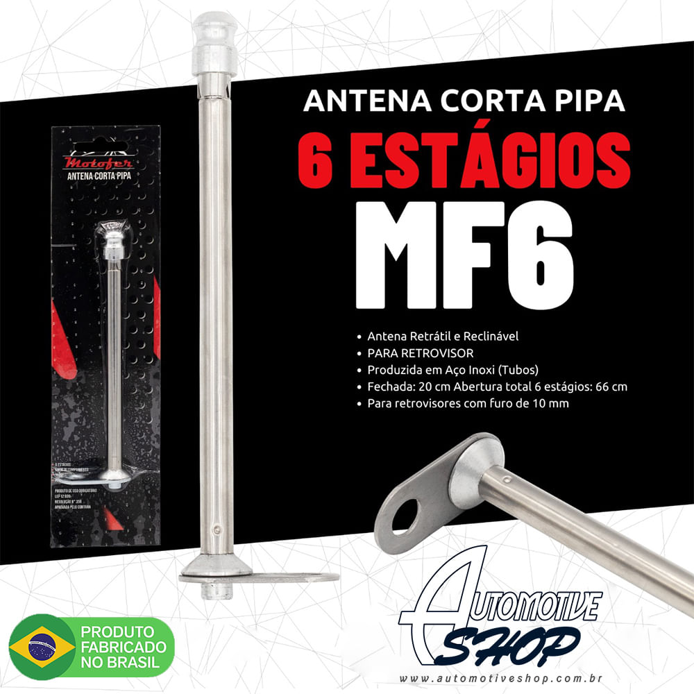 Antena Corta Pipa Moto Retrátil Retrovisor Aço Inox Pta MF6