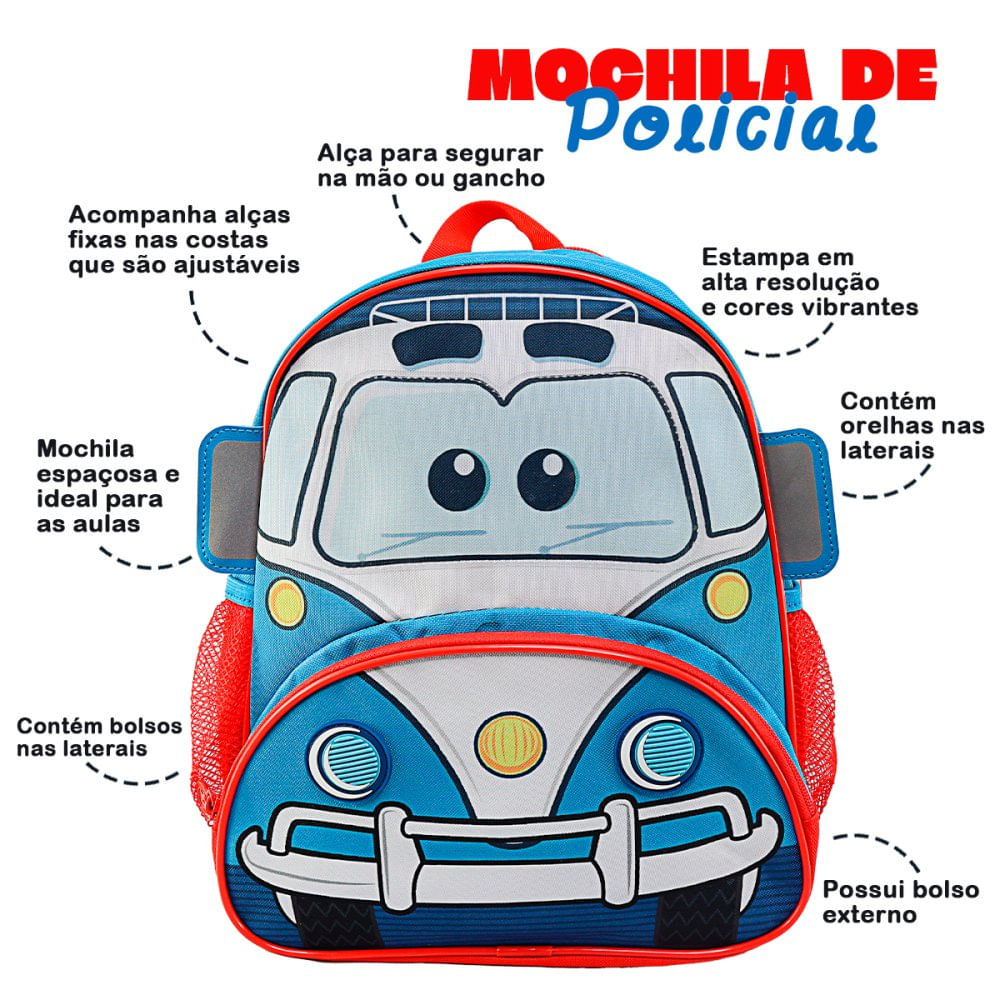 Mochila Infantil Com Alças - Fusca Policia