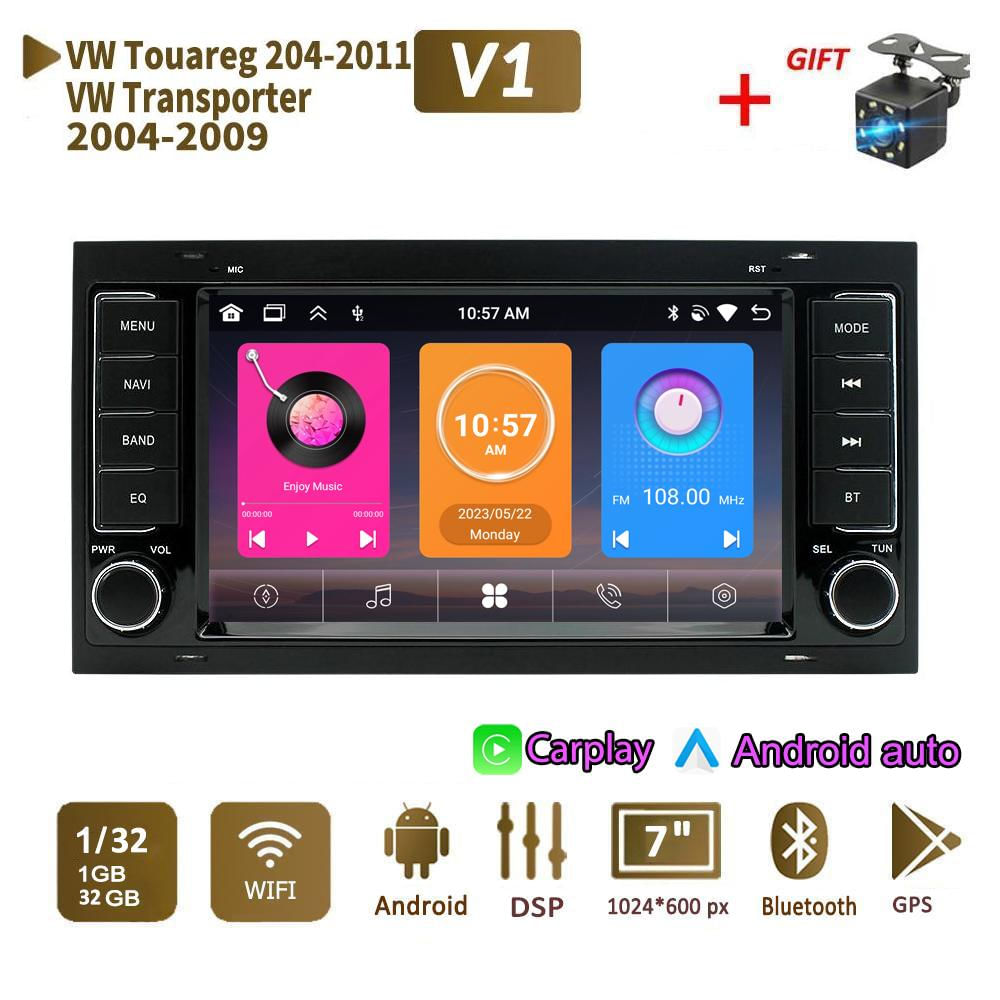 Reprodutor Multimídia de Rádio para Volkswagen Touareg e Transporter T5 2004-2011 2+32GB / preto