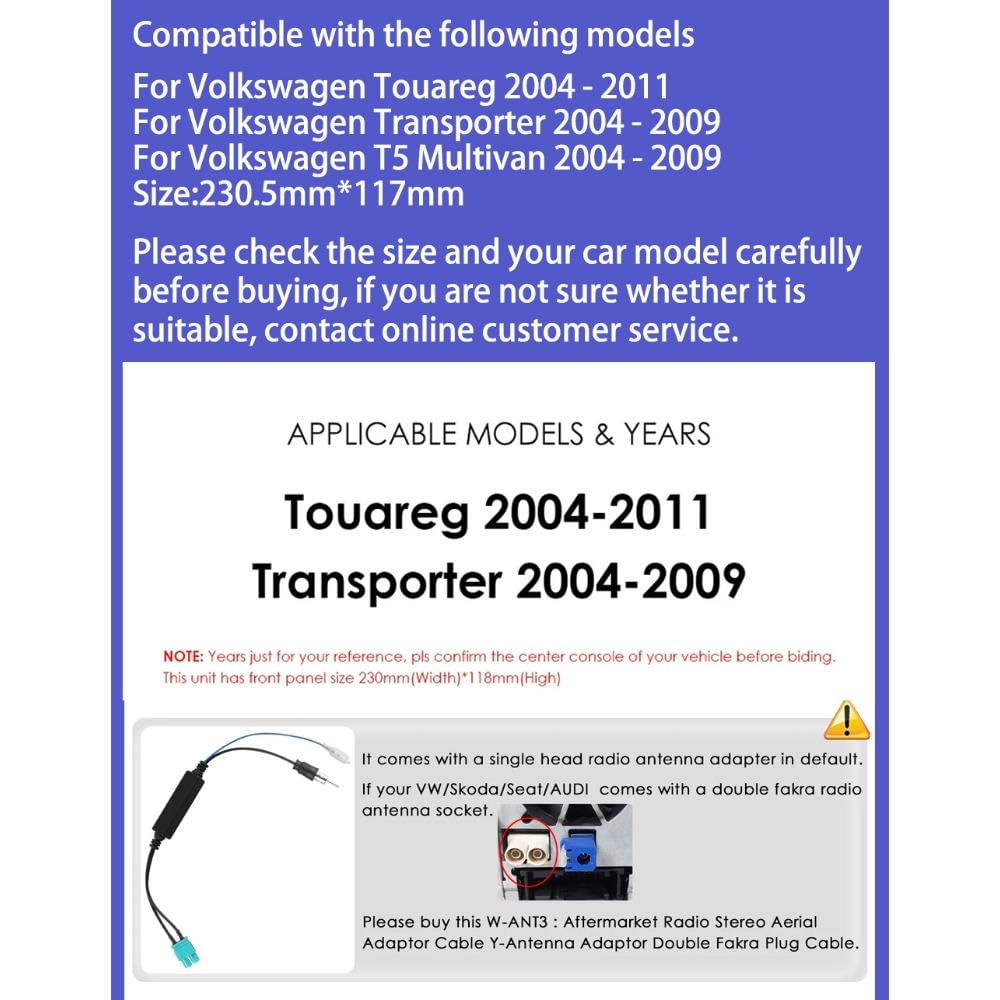 Reprodutor Multimídia de Rádio para Volkswagen Touareg e Transporter T5 2004-2011 2+32GB / preto