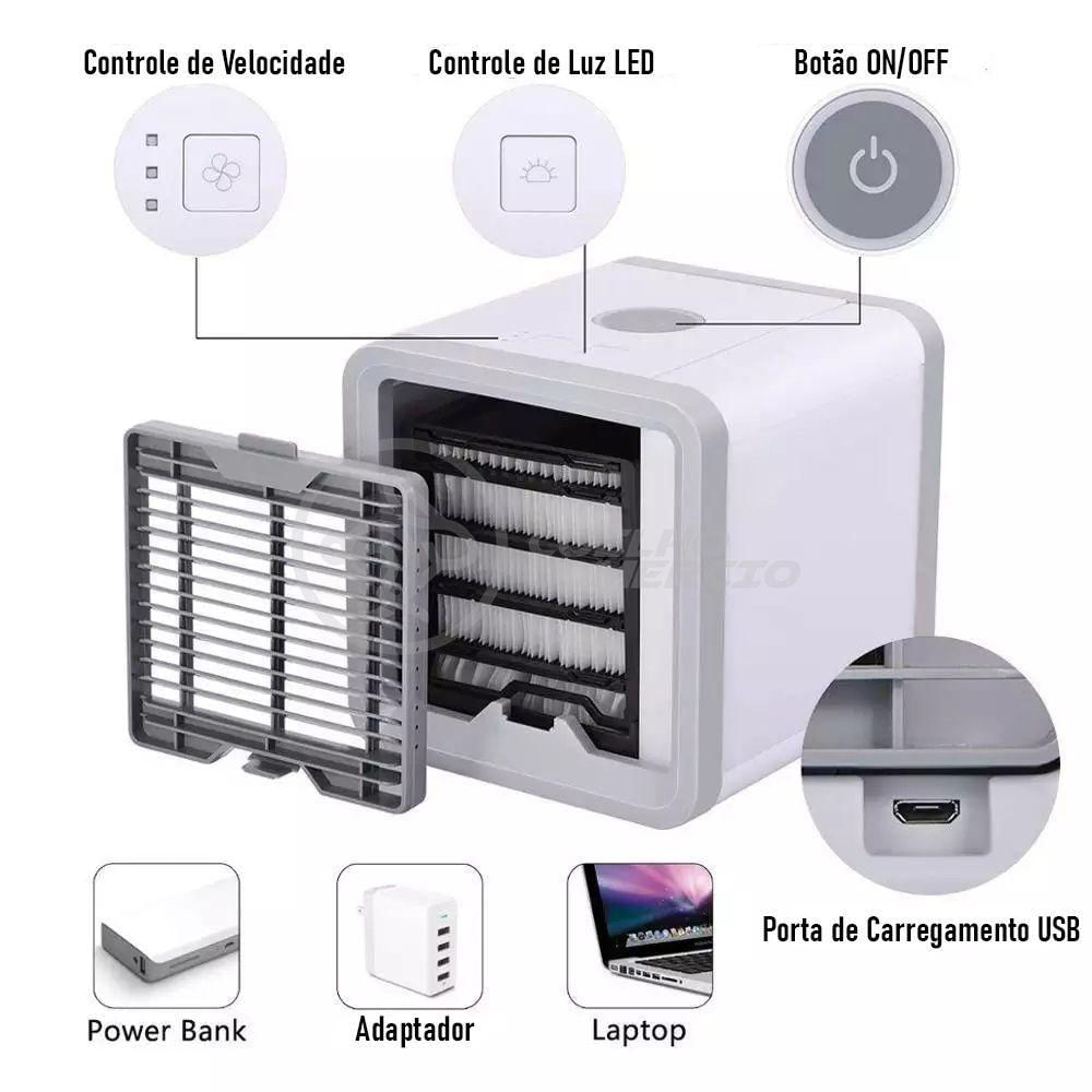 Ar Condicionado Portátil Arctic Air Cooler Umidificador Climatizador Luz Led 7 Cores Rgb