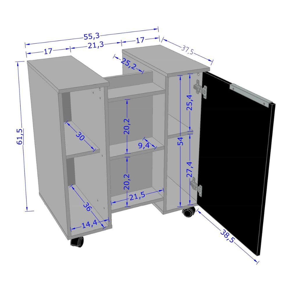 Balcão Gabinete de Banheiro com 1 Porta e Rodízios 55,3cm Multimóveis CR10129 Branca