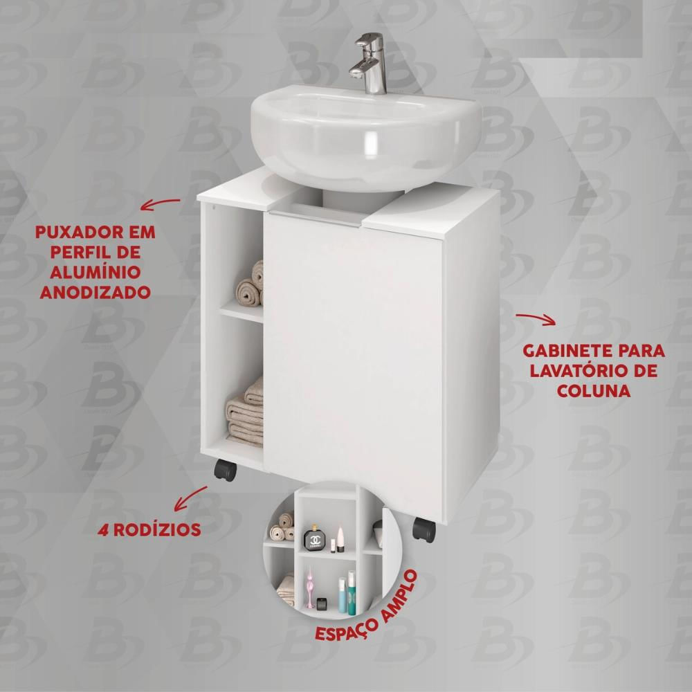 Balcão Gabinete de Banheiro com 1 Porta e Rodízios 55,3cm Multimóveis CR10129 Branca