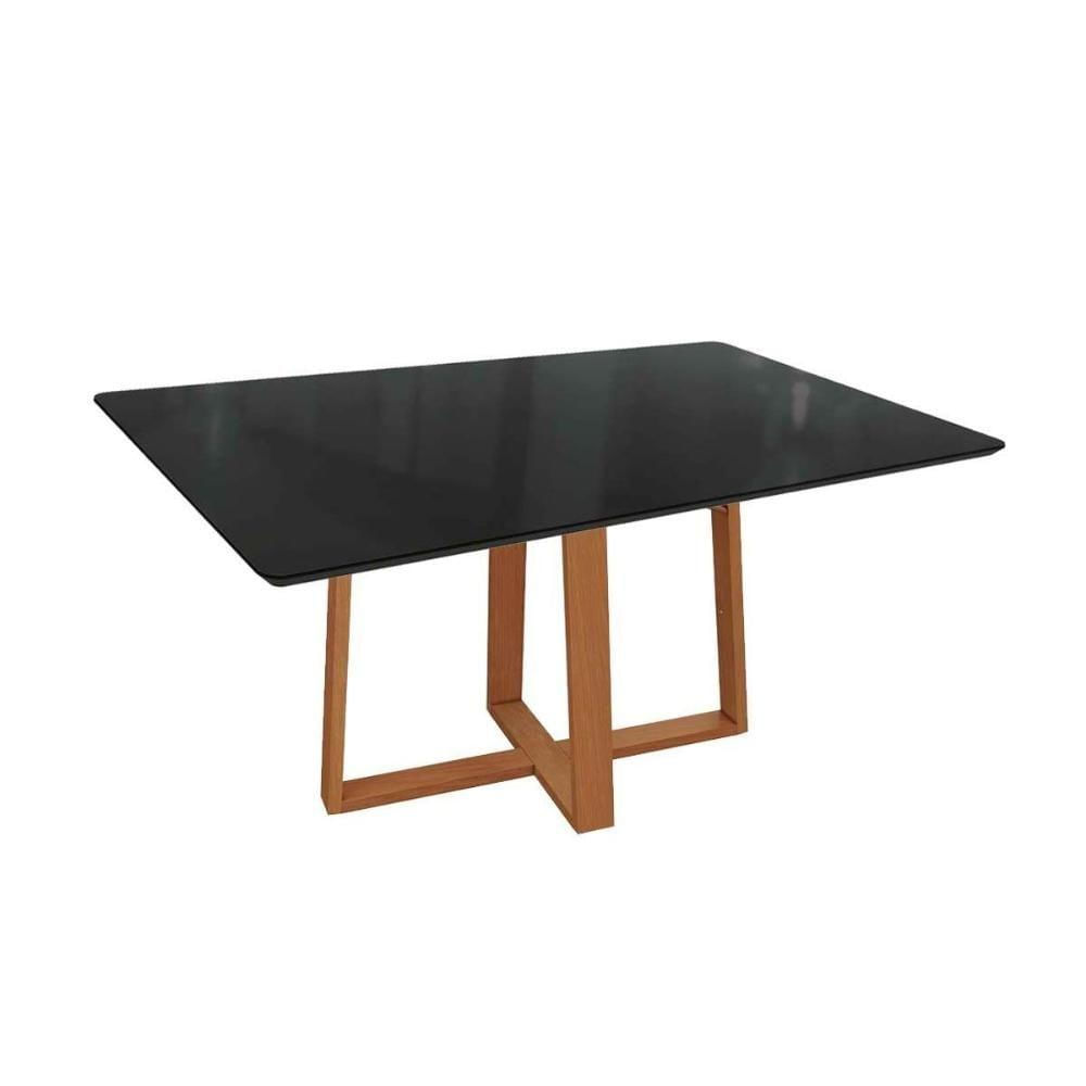 Mesa De Sala Jantar Elma Madeira Maciça C-tampo Madeirado C- Vidro 90x160cm Carvalho-preto Fosco-vidro Preto - Kappesberg