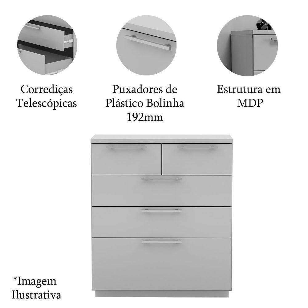 Kit Cômoda 5 Gavetas e Mesa de Cabeceira 2 Gavetas debai Alasca