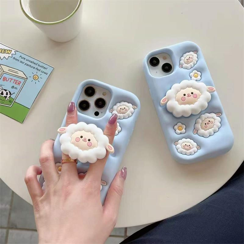 Capa de Silicone para iPhone 16/15 com Design de Ovelha Redutora de Pressão