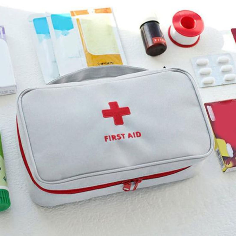 Bolsa Médica Portátil com Múltiplos Compartimentos para Viagens bege