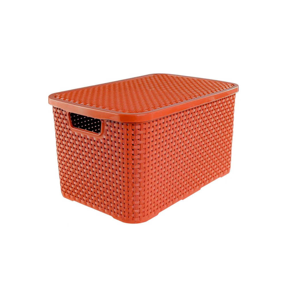 Caixa 07 Litros Terracota Cesto de Rattan com Tampa Ideal para Roupas Mantimentos Brinquedos e Acessórios Alta Qualidade