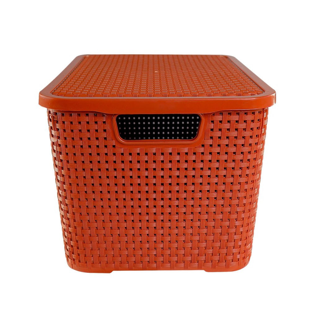 Caixa 07 Litros Terracota Cesto de Rattan com Tampa Ideal para Roupas Mantimentos Brinquedos e Acessórios Alta Qualidade