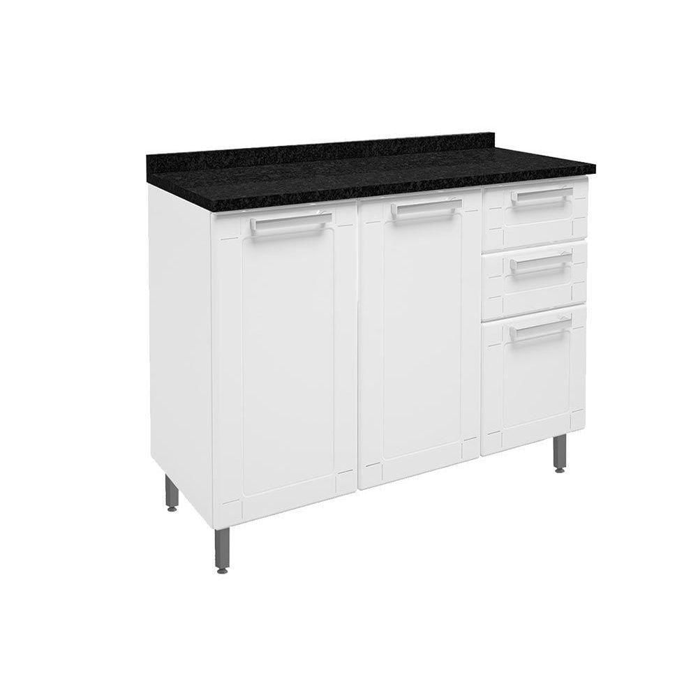 Gabinete De Cozinha Modulado Balcão Múltipla 6114 3 Portas 2 Gavetas C/ Tampo Branco - Bertolini