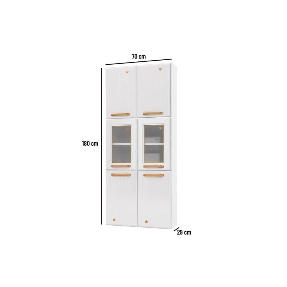 Cristaleira De Cozinha Paneleiro Diamante Aço C- 6 Portas (2 C- Vidro) 70cm Branco - Telasul