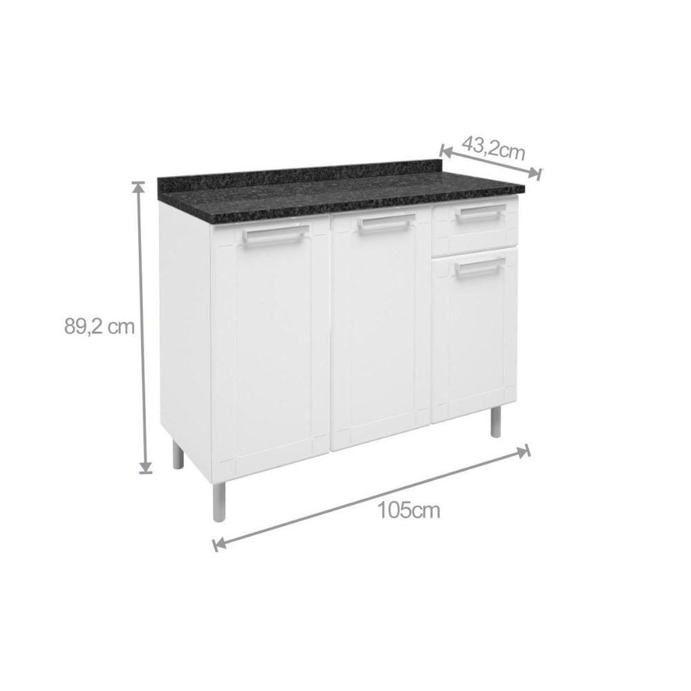 Balcão De Cozinha Múltipla 6114 3 Portas 2 Gavetas C/tampo 105cm Branco - Bertolini