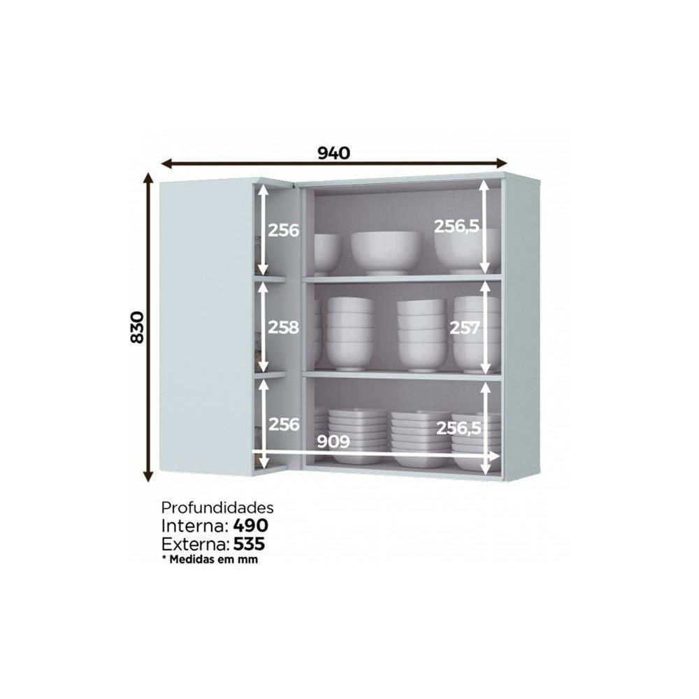 Armário Aéreo P/ Cozinha Canto Reto Americana 1 Porta 83cm Branco - Henn