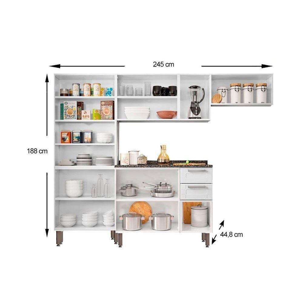 Cozinha Modulada Bertolini Múltipla 4 Peças (2 Armários + 1 Balcão + 1 Paneleiro) C4p73 Branco