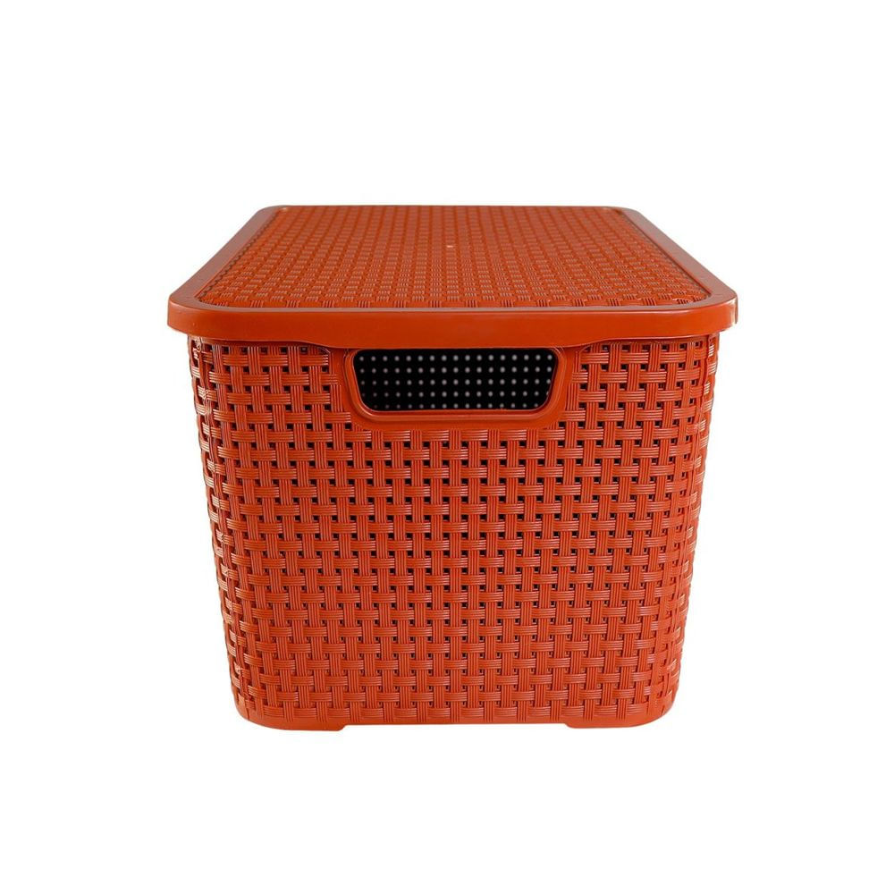 Caixa 15 Litros Terracota Cesto de Rattan com Tampa Ideal para Roupas Mantimentos Brinquedos e Acessórios Alta Qualidade