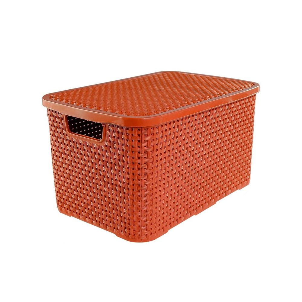 Caixa 15 Litros Terracota Cesto de Rattan com Tampa Ideal para Roupas Mantimentos Brinquedos e Acessórios Alta Qualidade