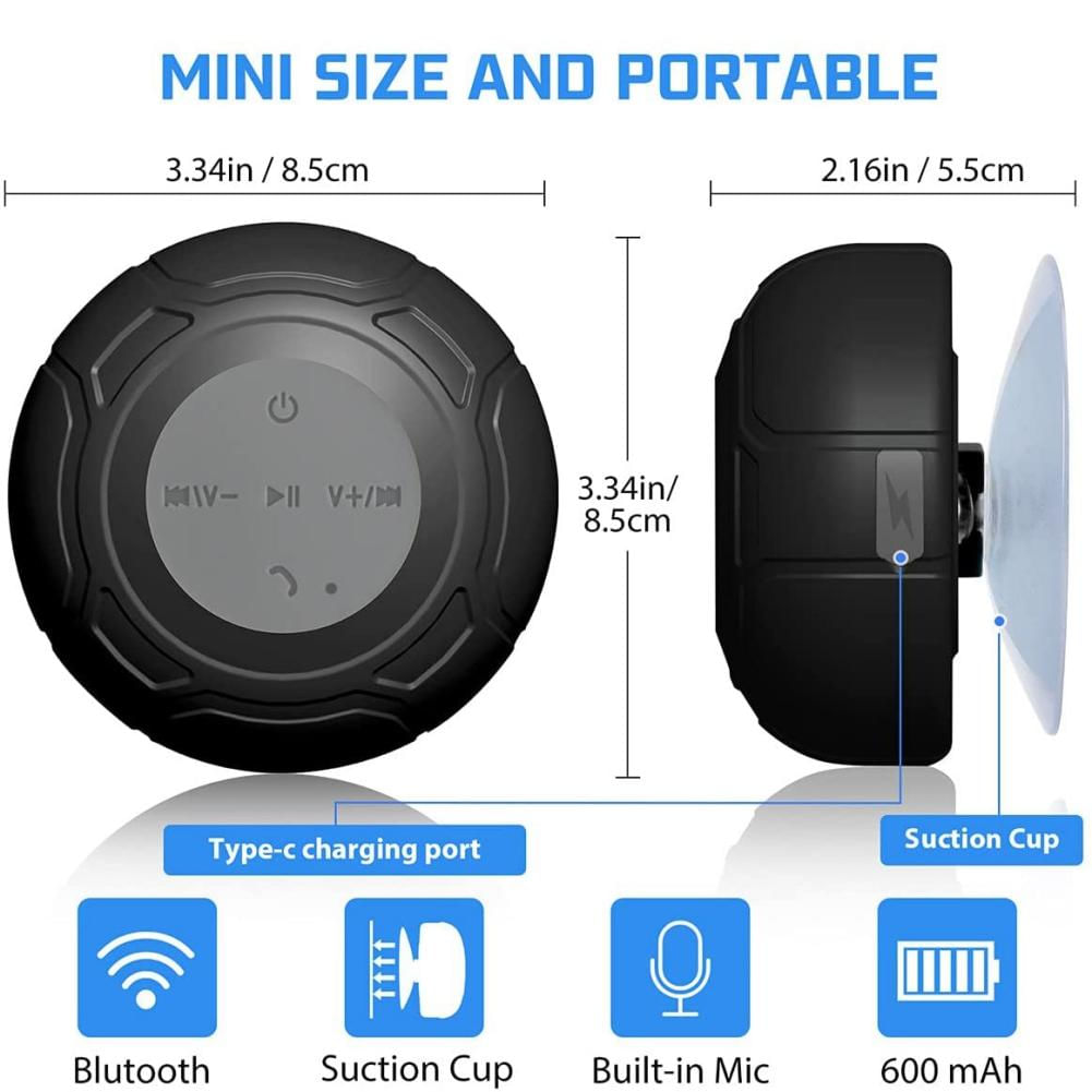 Caixa de Som Bluetooth Portátil à Prova d'Água com Ventosa, 6H de Reprodução 8,5x8,5x5,5cm / rosa