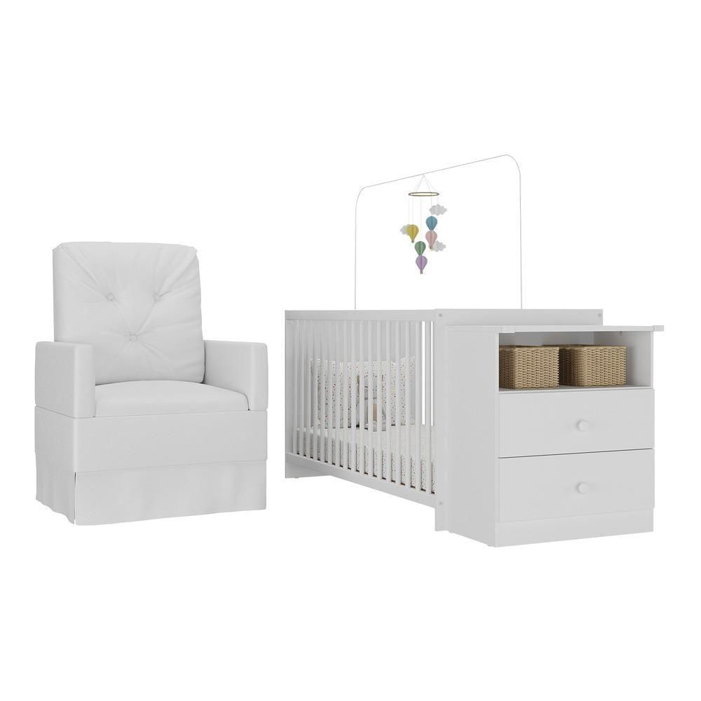 Berço Cômoda Com Poltrona De Amamentação Meu Bebê Multimóveis Mp4072 Branco Branco