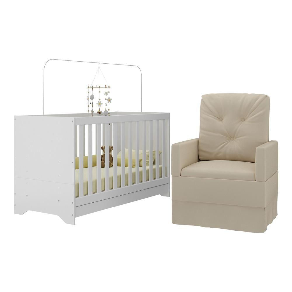 Berço 3 Em 1 Com Colchão E Poltrona Amamentação Multimóveis Mp4159 Branco/bege Branco/bege