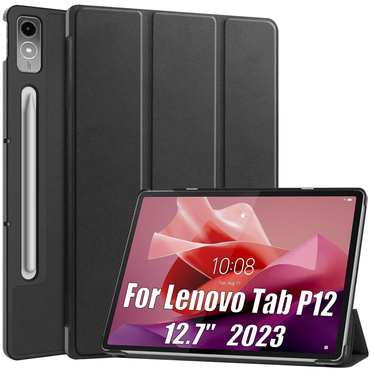 Capa de Couro Flip para Tablet Lenovo Tab P12 12.7 Polegadas 2023