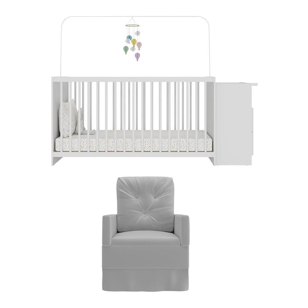 Berço Cômoda Com Poltrona De Amamentação Meu Bebê Multimóveis Mp4066 Branco/cinza Branco/cinza