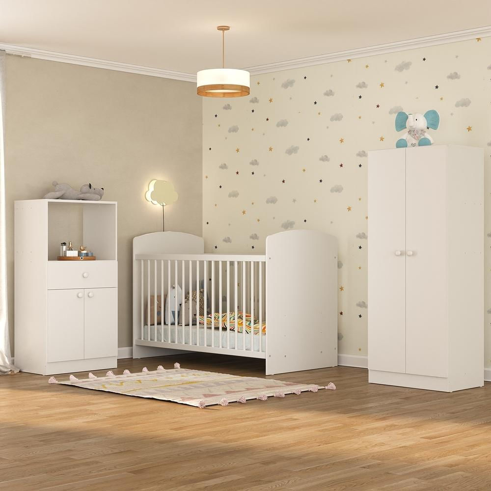 Quarto de Bebê Completo com Berço Guarda-Roupa e Cômoda