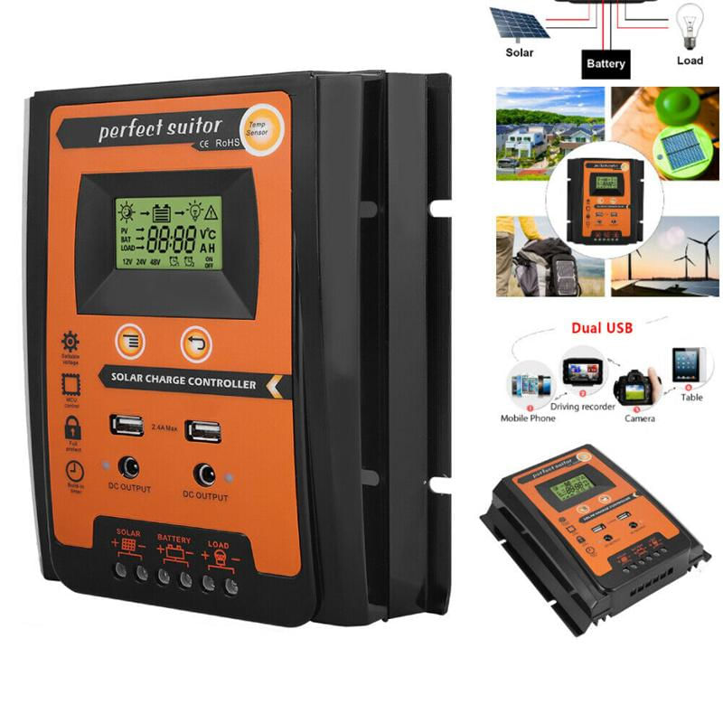 Controlador de Carga Solar MPPT 12V 24V com Display LCD