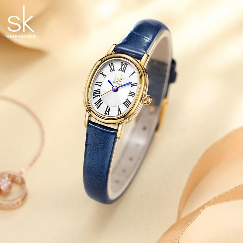 Relógio Feminino Shengke SK Elegante com Pulseira de Couro vermelho