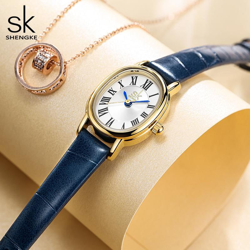 Relógio Feminino Shengke SK Elegante com Pulseira de Couro vermelho