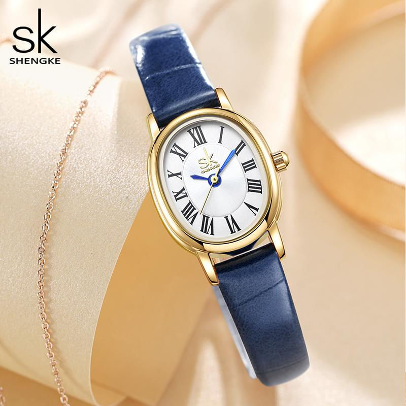 Relógio Feminino Shengke SK Elegante com Pulseira de Couro vermelho