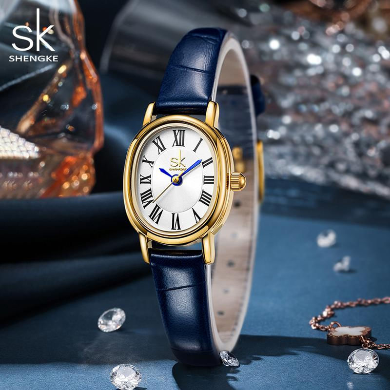 Relógio Feminino Shengke SK Elegante com Pulseira de Couro vermelho