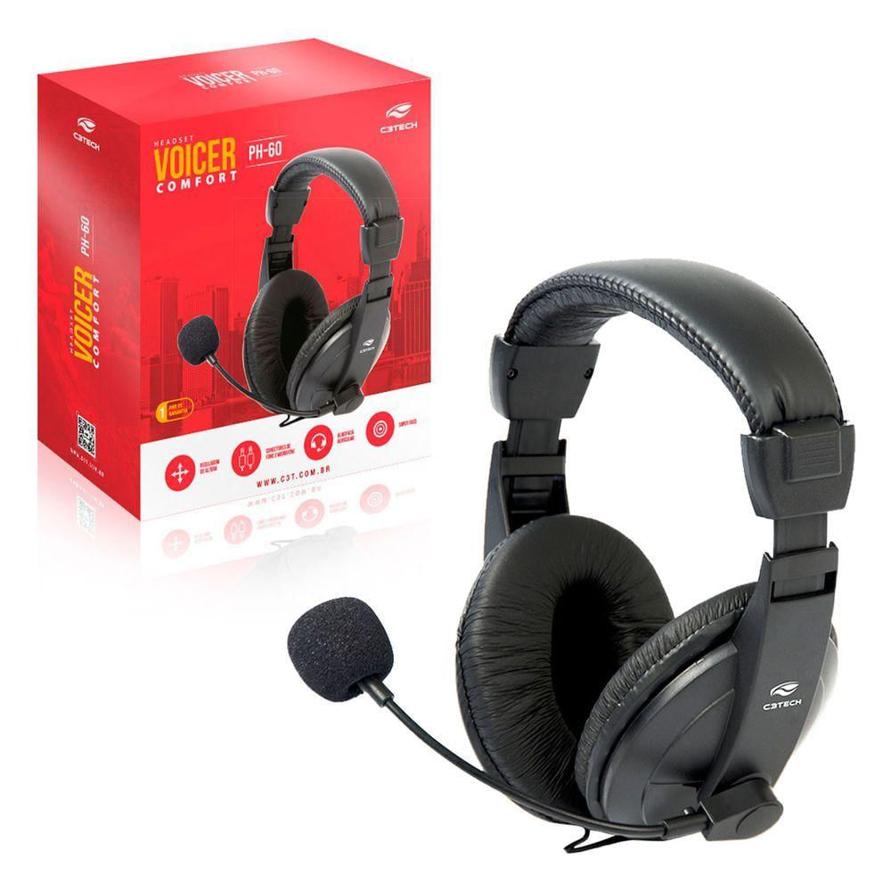 Headset Voicer Comfort Ph-60bk, Microfone Flexível, Volume Integrado, P2, Preto