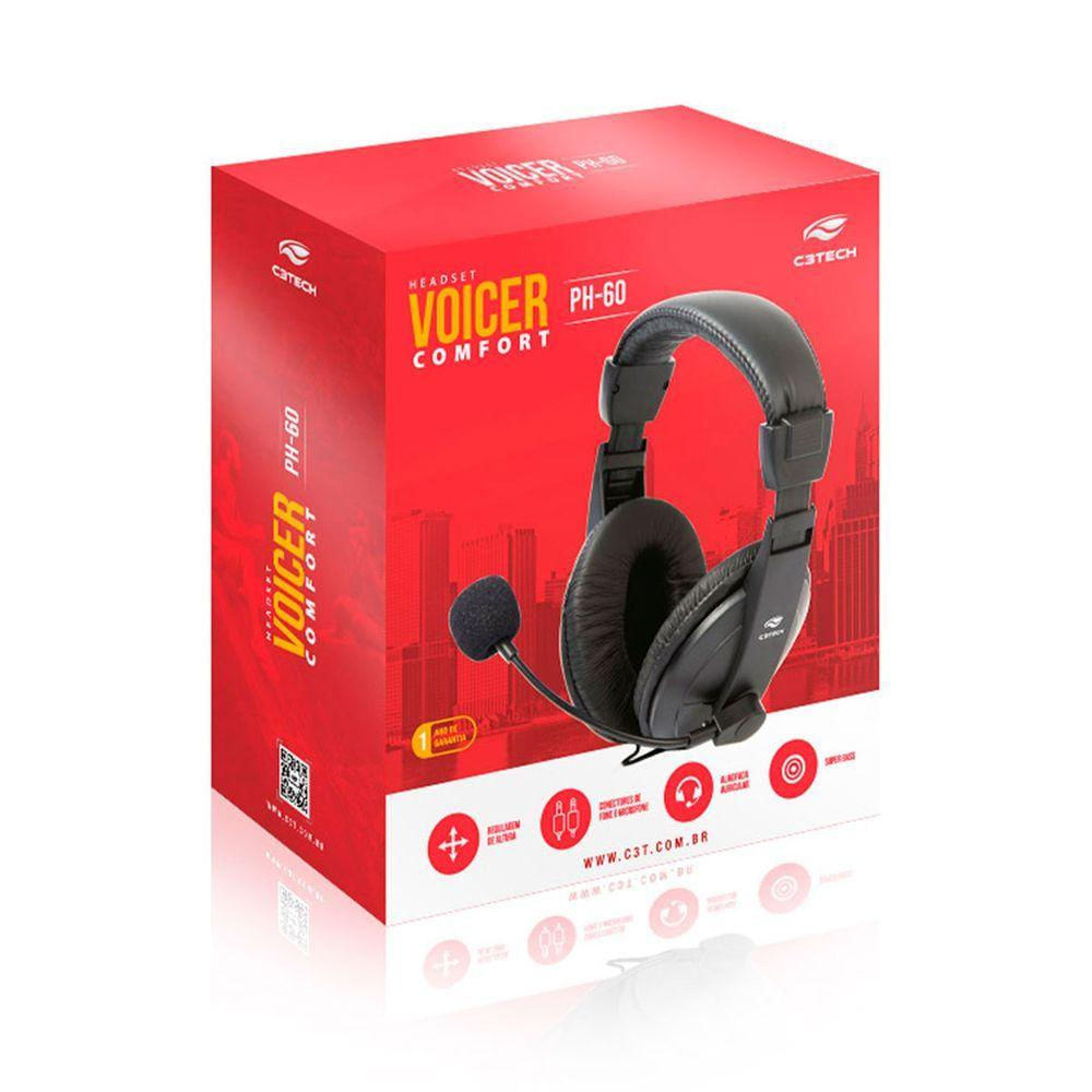 Headset Voicer Comfort Ph-60bk, Microfone Flexível, Volume Integrado, P2, Preto