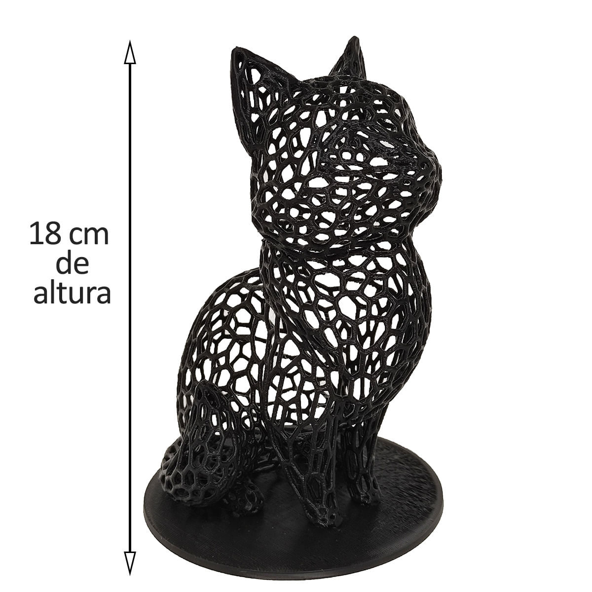 Gato Sentado 18 cm Vazado 3D Enfeite Preto