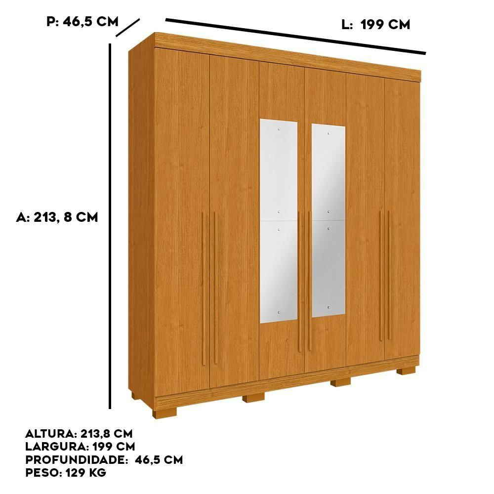 Guarda Roupa De Casal Polônia Com Espelho 6 Portas Linhamobília Cinamomo