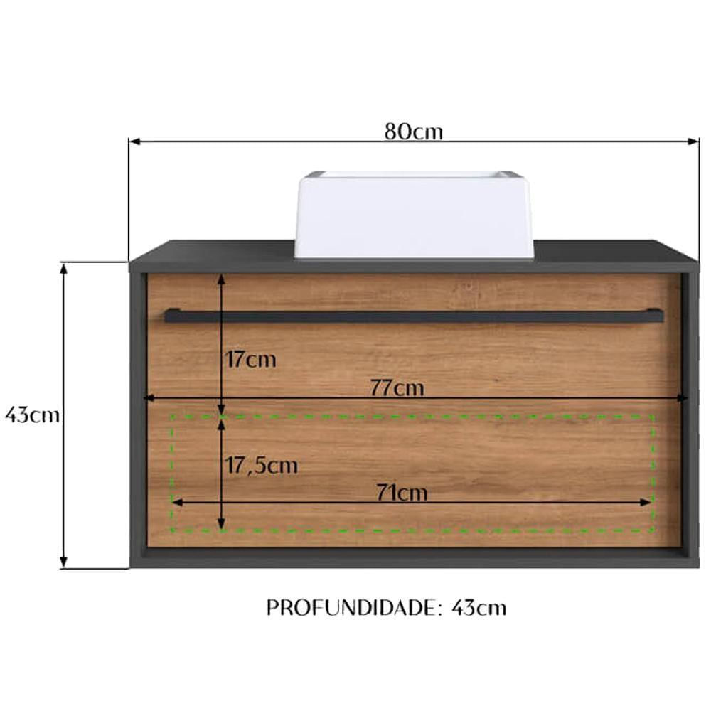 Gabinete De Banheiro Com Cuba 01 Gaveta 80cm Mel Grafite Proddy Mel Grafite