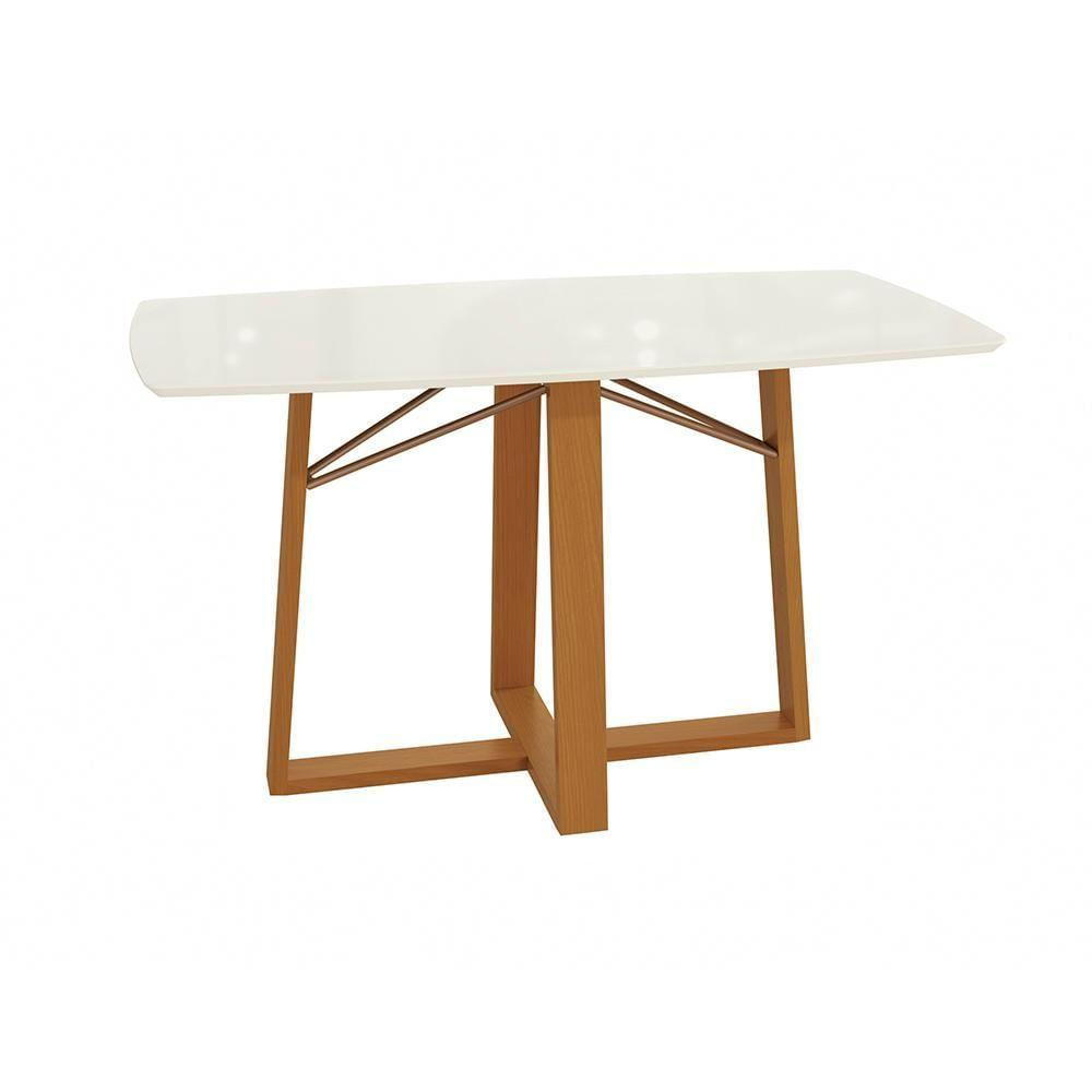 Mesa De Jantar Kappesberg Em Madeira Maciça Com Tampo De Vidro Off White 170cm