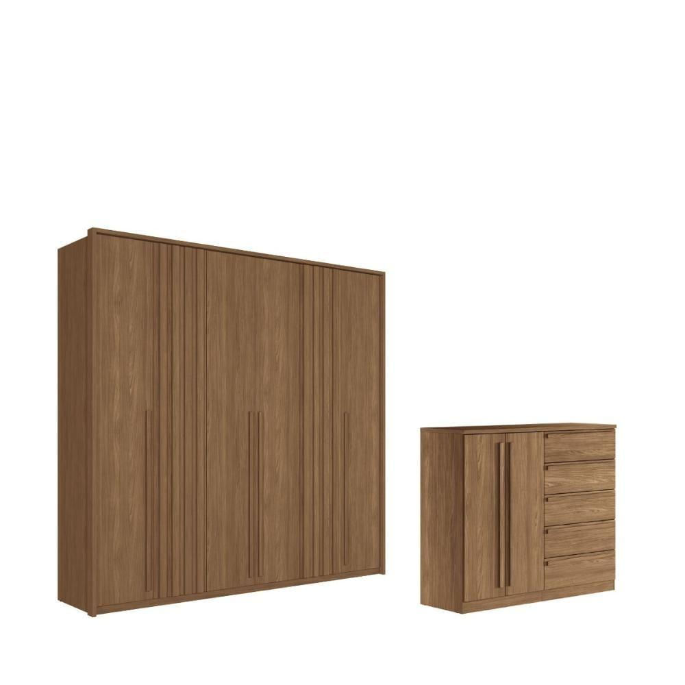 Kit Guarda Roupa 6 Portas E Cômoda Cotia Jatoba