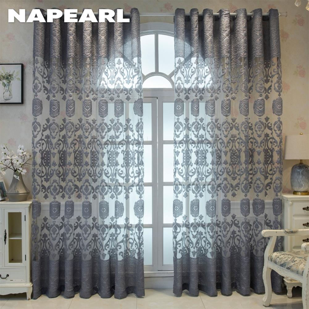 1PC Cortina Tulle Elegante e Fashionável Estilo Europeu L100cm x A200cm / cinza