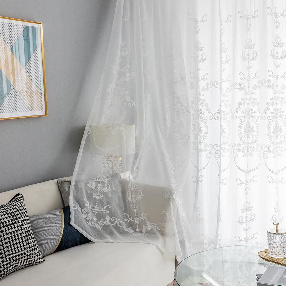 Cortina de Tecido Tulle Branca Bordada para Decoração de Sala Largura 150 x Comprimento 260 cm / branco