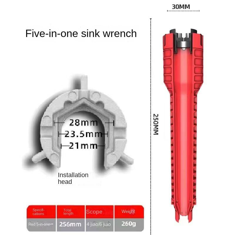 Chave de Banheiro Multifuncional para Instalação e Desmontagem de Torneiras 5 em 1