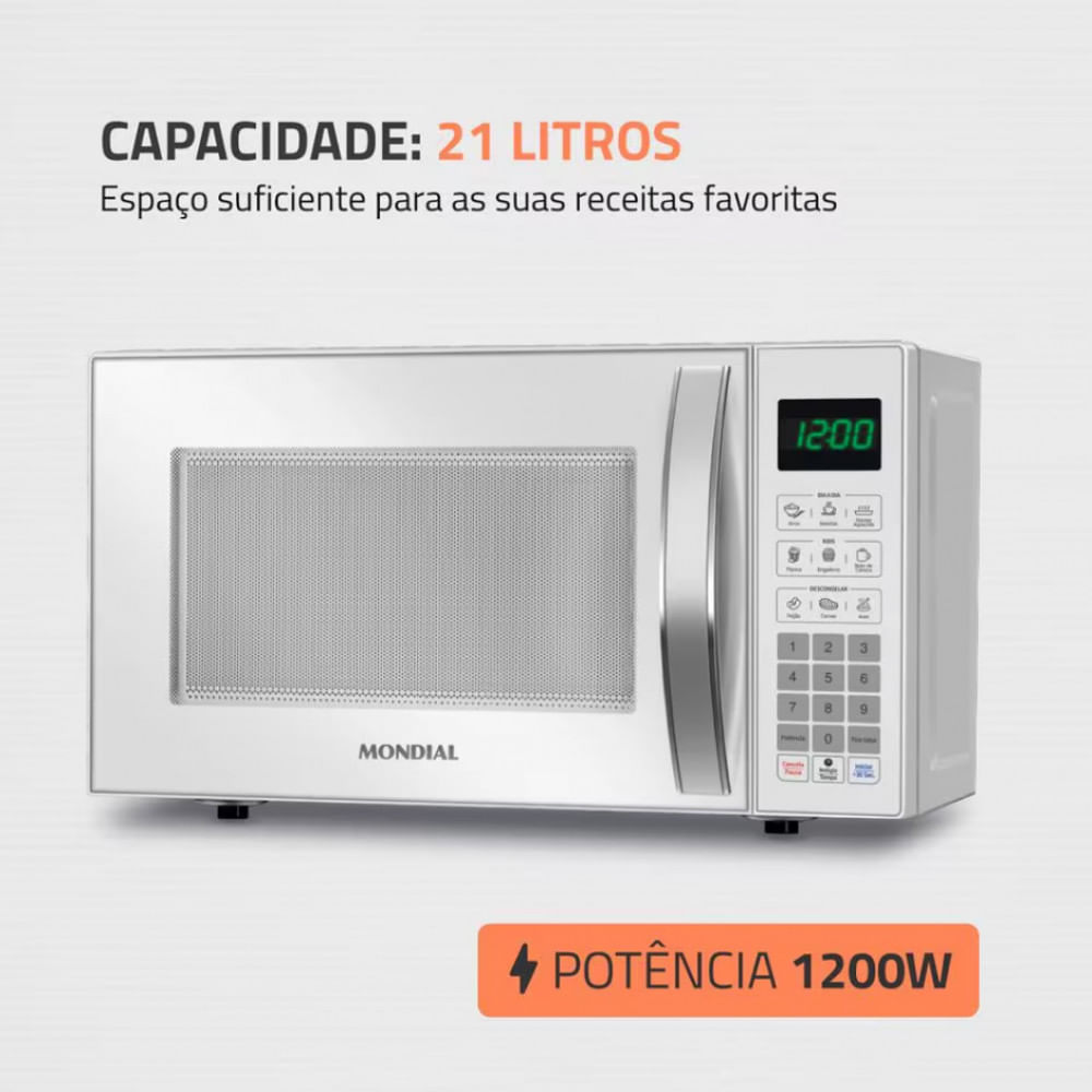 Micro-ondas Mondial MO-01-21-W com Função Tira Odor e Manter Aquecido 21L