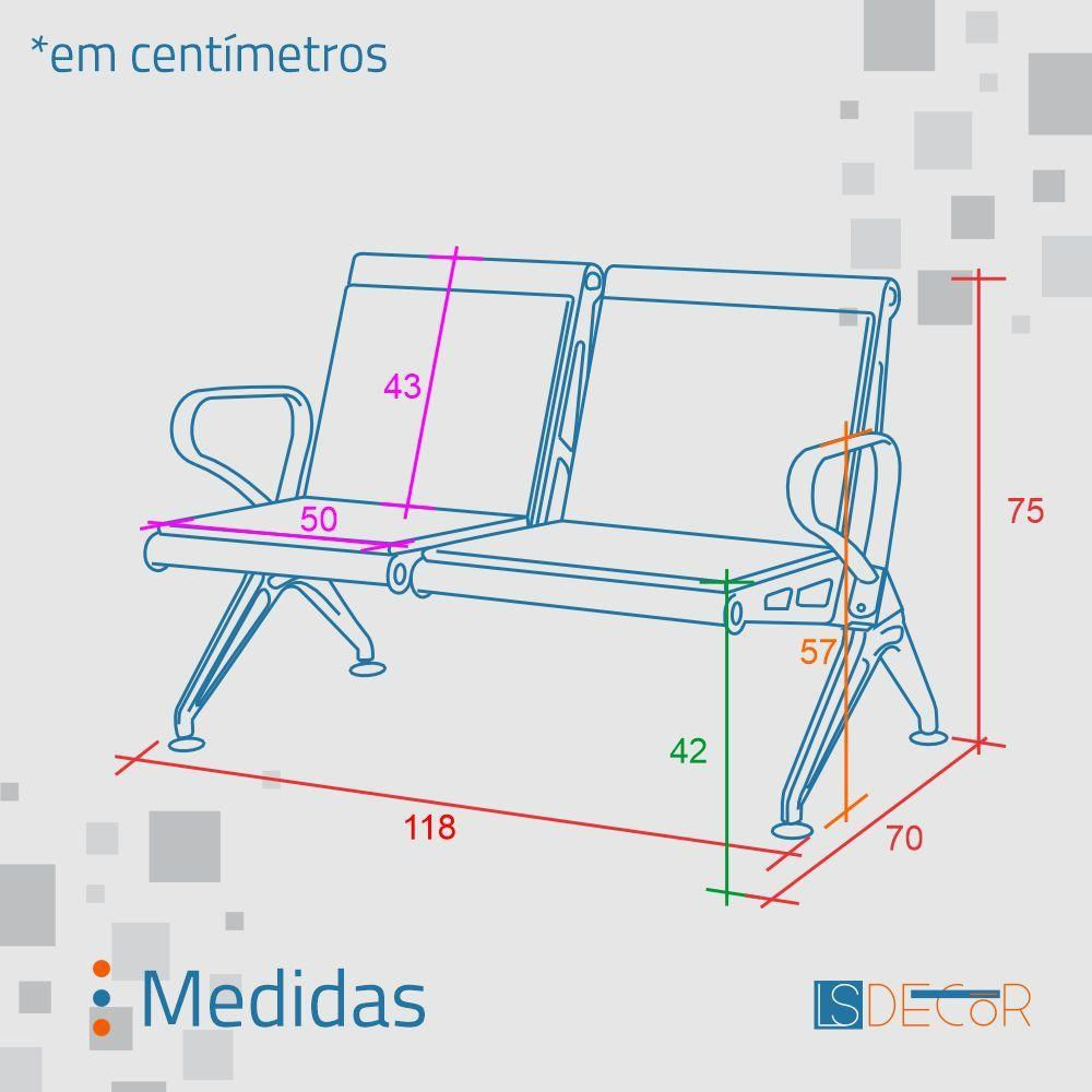 Cadeira Longarina Bob 2 Assentos Azul