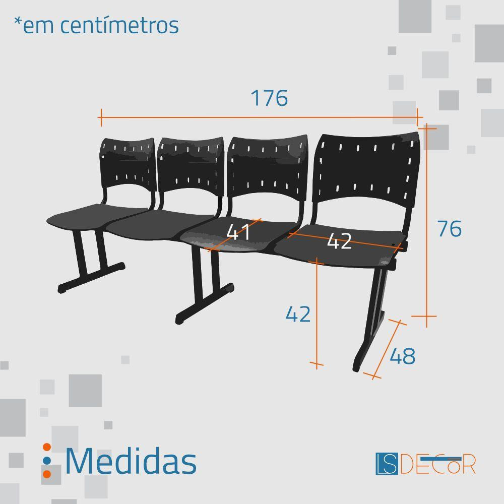 Cadeira Iso Pp Rp Longarina 4 Lugares Preta