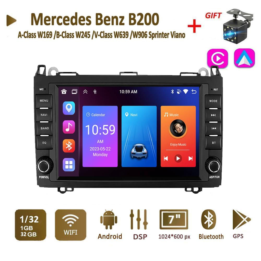 Android Auto Rádio para Mercedes Benz Classe A W169 B W245 V W639 W906 Sprinter Viano Carplay GPS 2din 2+32GB / preto