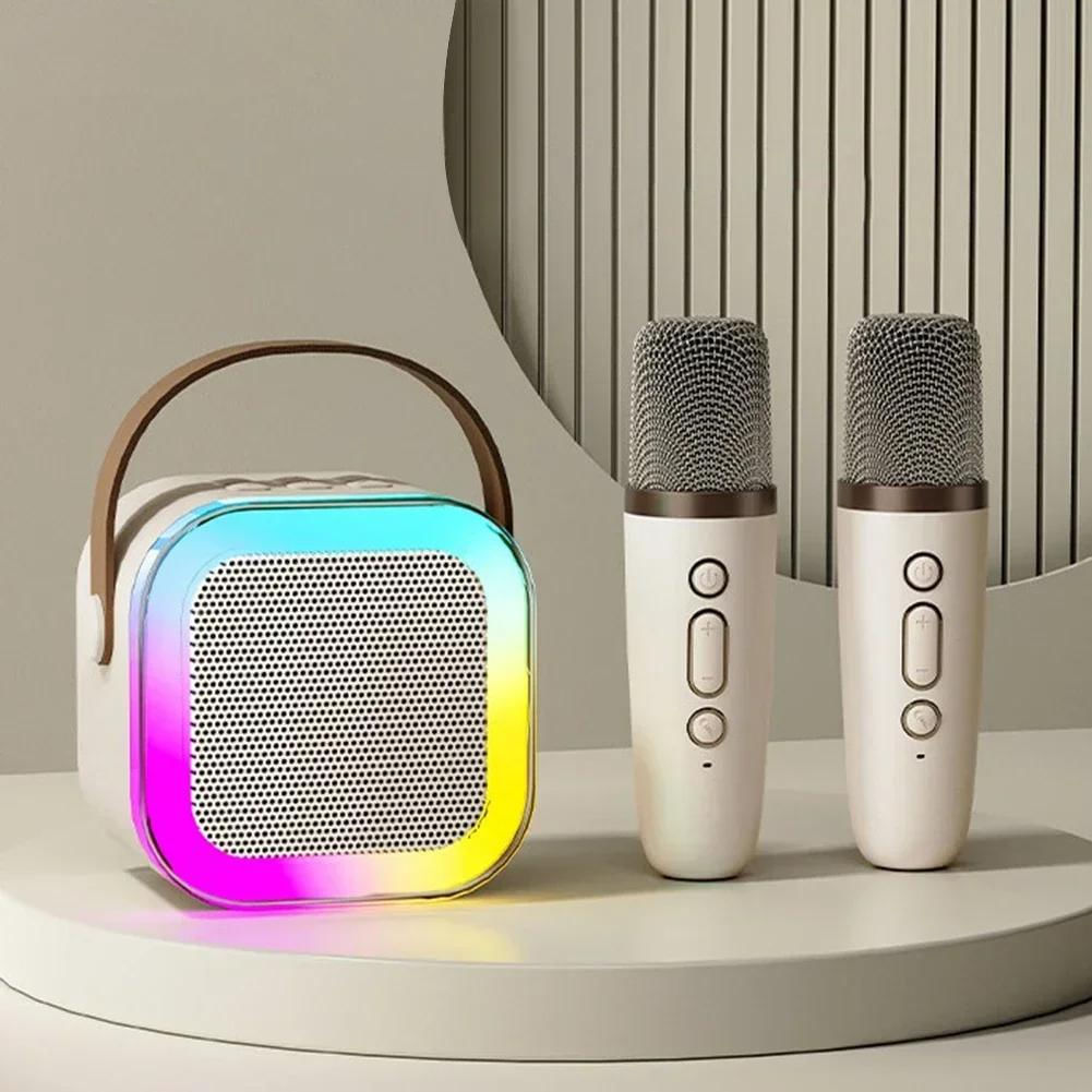 Caixa de Som Pequena Bluetooth 5.3 com Microfone Sem Fio e Luzes LED Ajustáveis 2 mic / rosa