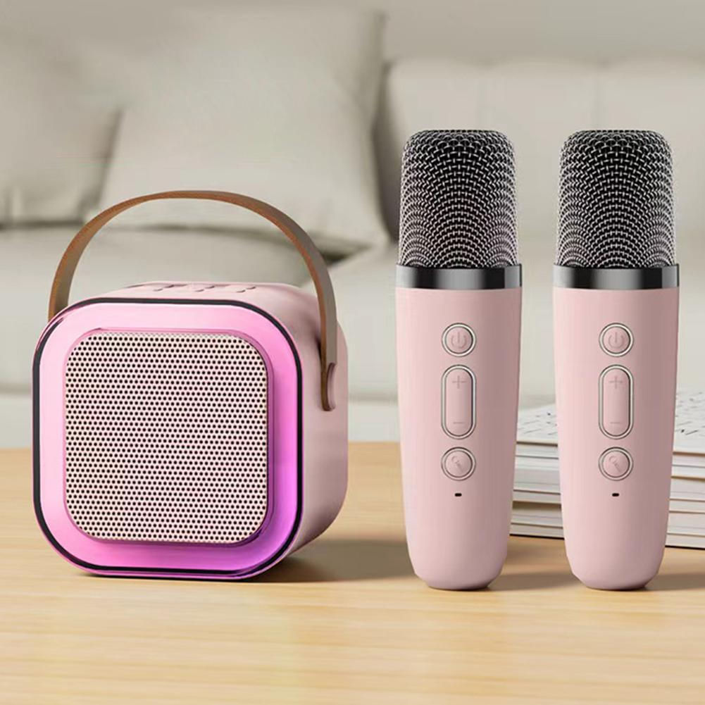 Caixa de Som Pequena Bluetooth 5.3 com Microfone Sem Fio e Luzes LED Ajustáveis 2 mic / rosa