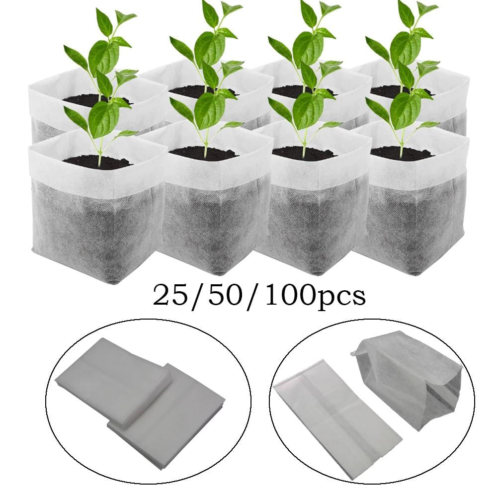 25/50/100pcs Sacos de Cultivo Biodegradáveis para Plantas