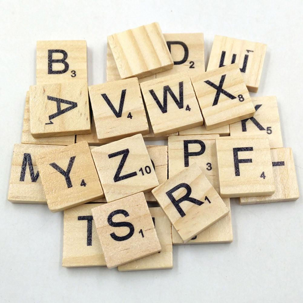 100 Peças de Letras de Scrabble em Madeira A-Z para Artesanato