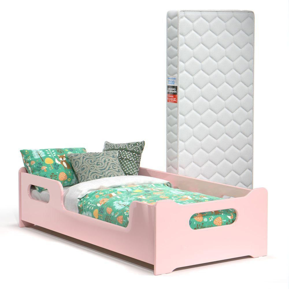 Mini Cama Montessoriana Encanto Infantil Com Colchão E Proteção Lateral Quarto De Criança Menina Princesa Rosa Rofemar